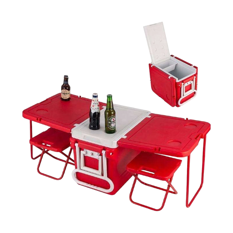 Caja enfriadora de molde de inyección de mesa plegable multifunción con taburetes